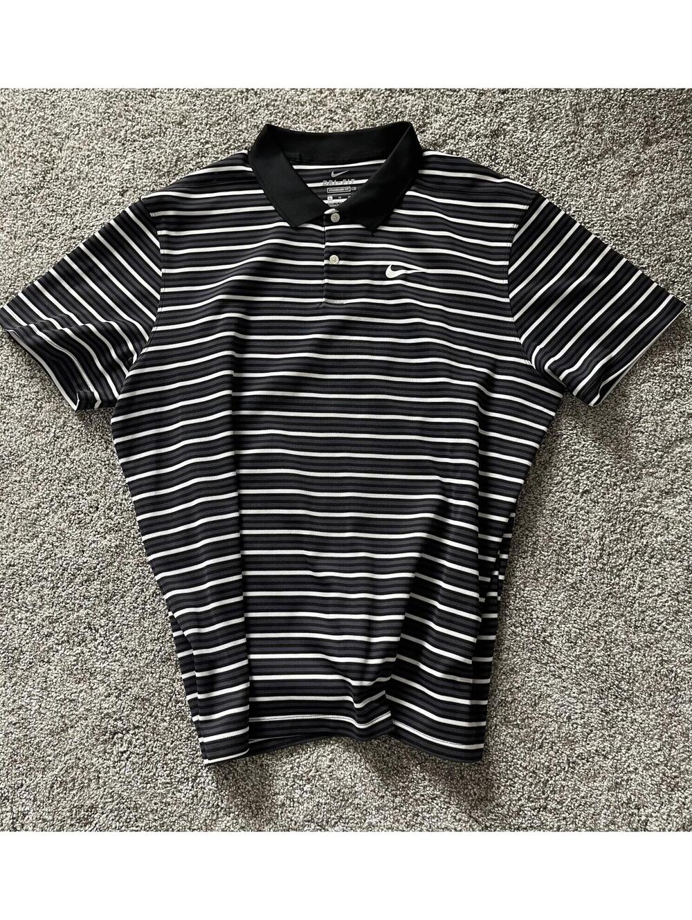 Nike Dri-FIT Polo Shirt XL Black Gray White Striped Golf
